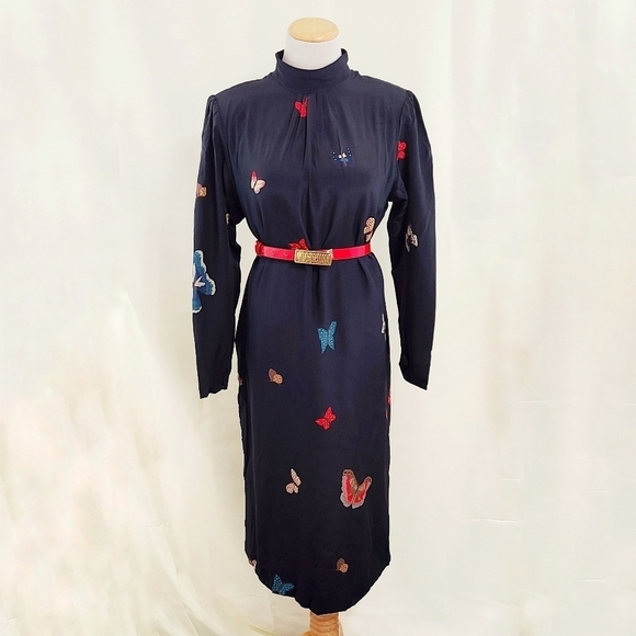 Vintage Hanae Mori black butterfly dress size 10 - Picture 2 of 12